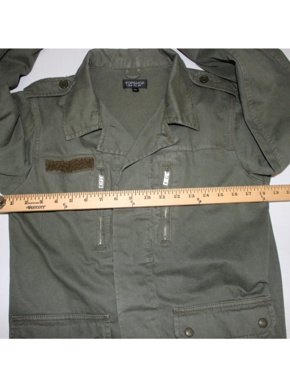 Top Ship Jacket Sz 4 Green Pockets Collared Denim 100% Cotton AS IS Jacket - Picture 11 of 13